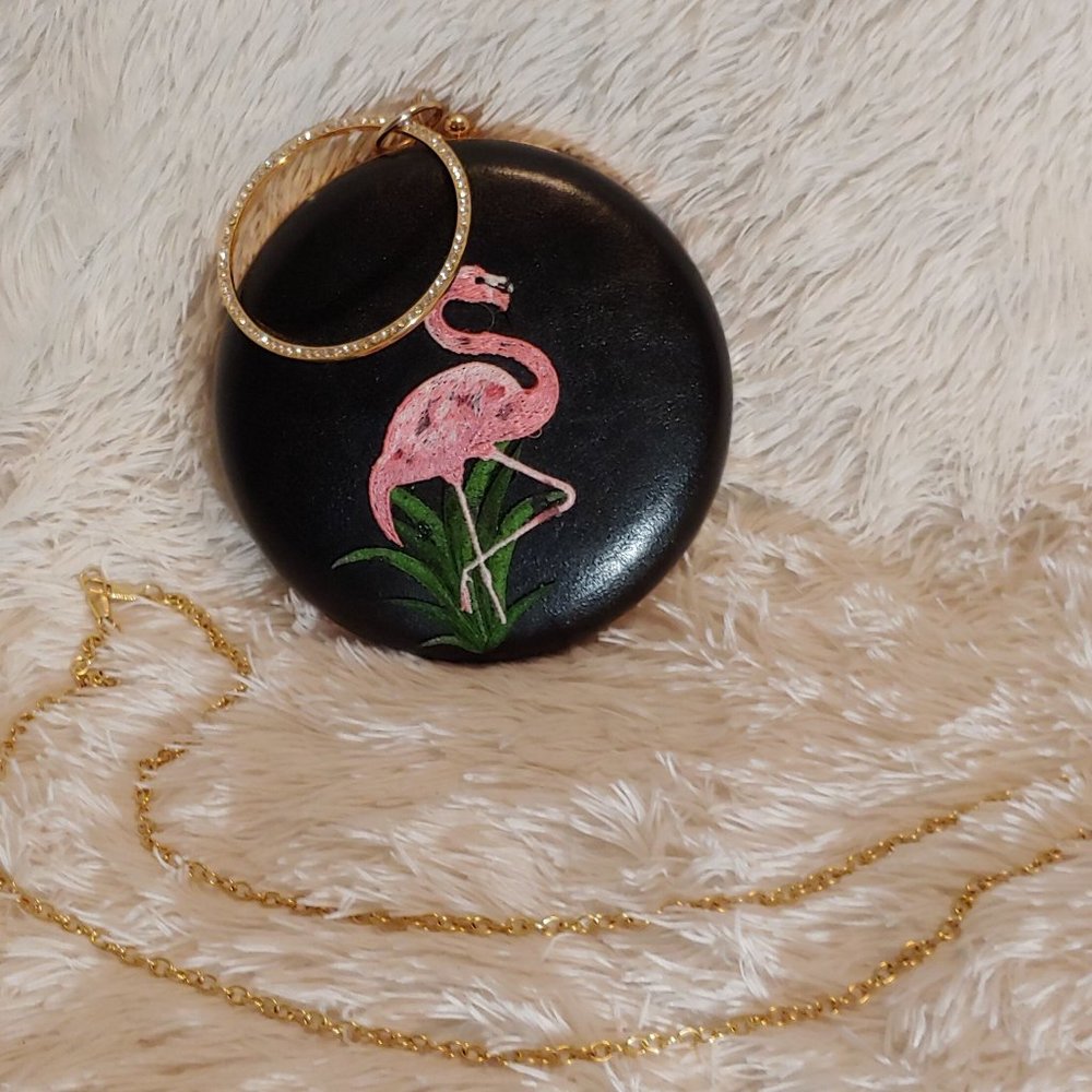 Flamingo black leather purse